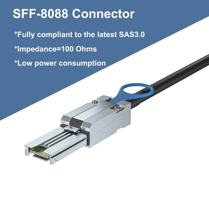 HYFIBER QSFP to SFF-8088 MiniSAS Cable, SFF-8436 to SFF-8088 External DDR Hybrid SAS Cable, 100-Ohm, 3 Meter(9.8ft), Copper Passive for NetApp - Image 5